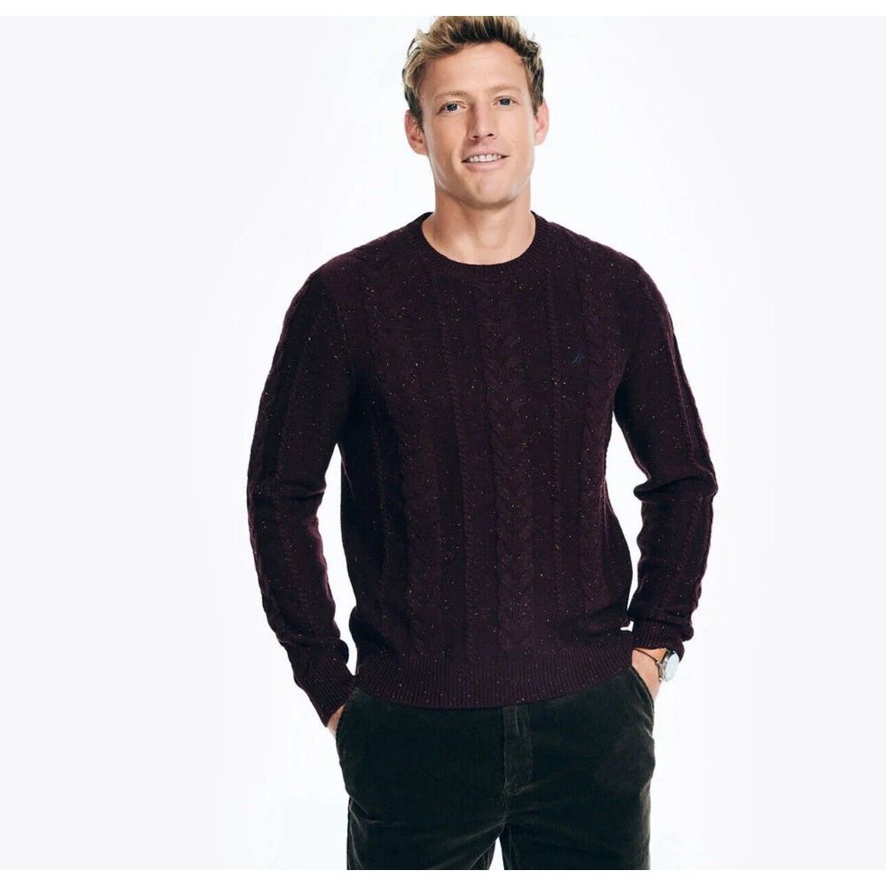 Nautica Sustainably Crafted Cable-Knit Crewneck Sweater Large‎ Preppy Old Money